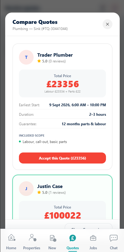 Compare quotes and choose your tradesperson